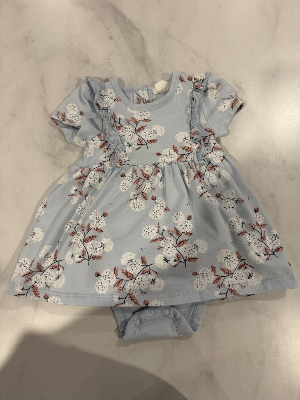 Infant Light Blue Floral Ruffle Dress Bodysuit